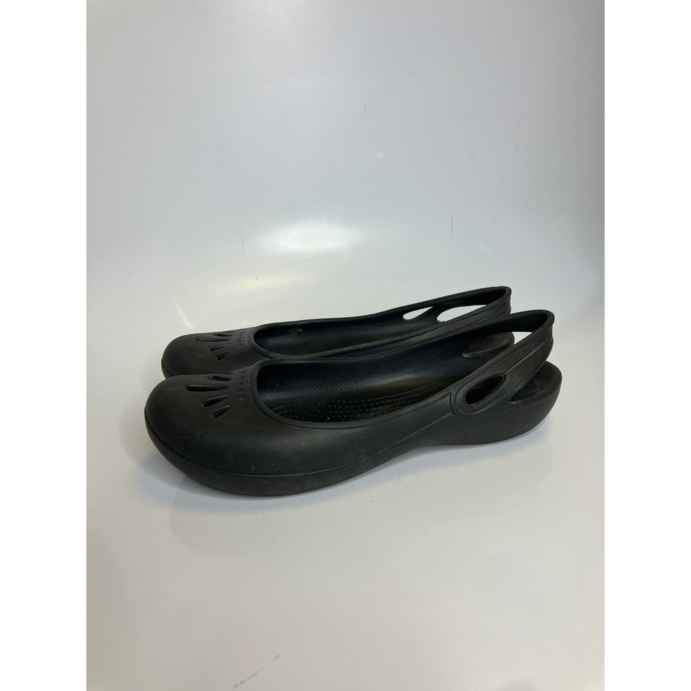 Crocs At Work Flats Women Size 8 Black Excellent Slingback Petal Cutout Shoes‎